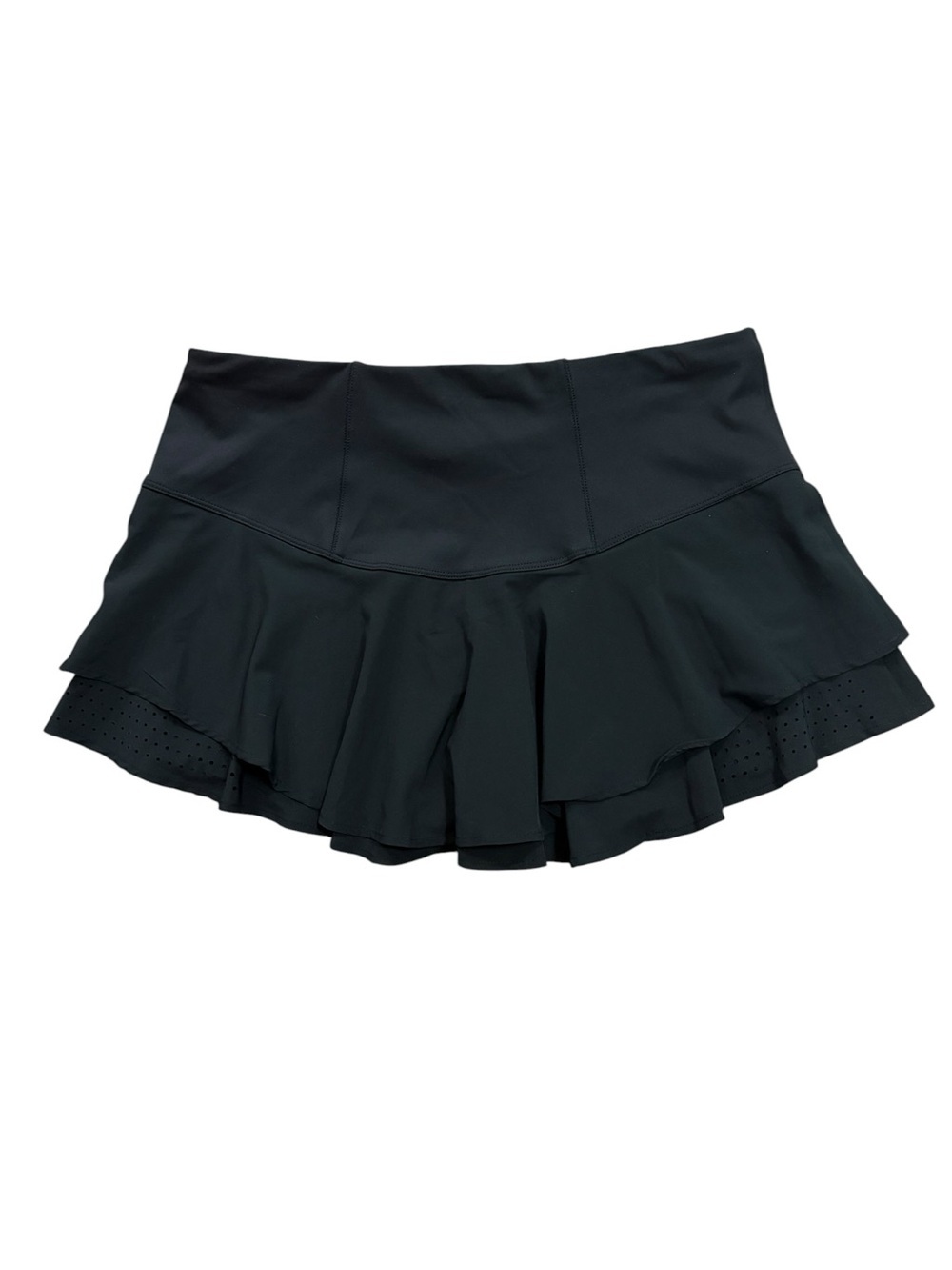 Lucky in Love Tech Performance Tennis Skirt Skort Laser Cut Ruffle Black Medium
